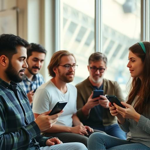 Diverse group of people listening to podcasts on their devices