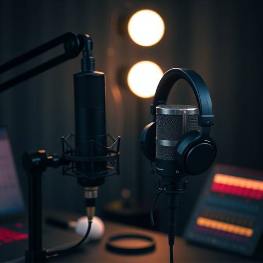Microphone and headphones setup for podcast recording